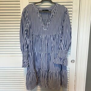 Pomander Place Blue and White Tiered Sundress with Bishop Sleeves
